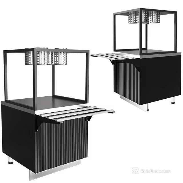Modern Black Kitchen Equipment Featuring Metal Frame And Storage Countertop 3d model 