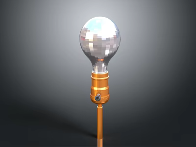 Transparent Light Bulb With Golden Base And Reflective Surface Design 3d model