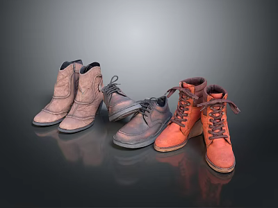 Stylish Brown And Orange Leather Boots Featuring Lace Up Ankle Designs For Fashionable Footwear 3d model