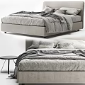 Modern Minimalist Double Bed With Gray Bedding Blanket And Pillows 3d model