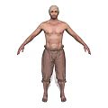 3D Male Character Model With Headscarf Brown Loose Pants Barefoot Standing With Arms Outstretched