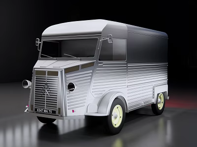 Vintage Silver Van With Streamlined Body Yellow Wheels And Retro Design 3d model