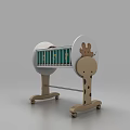 Giraffe Themed Baby Crib with White Frame Beige Legs Green Mattress and Wheels