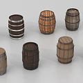 Various Wooden Barrels With Different Styles And Rustic Designs On White Background 3d model
