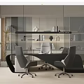 Modern Office Interior Design With Spacious Desk Ergonomic Chairs And Bookshelves