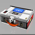 Silver Equipment Case With Blue Digital Screen Red Handle And Control Buttons 3d model