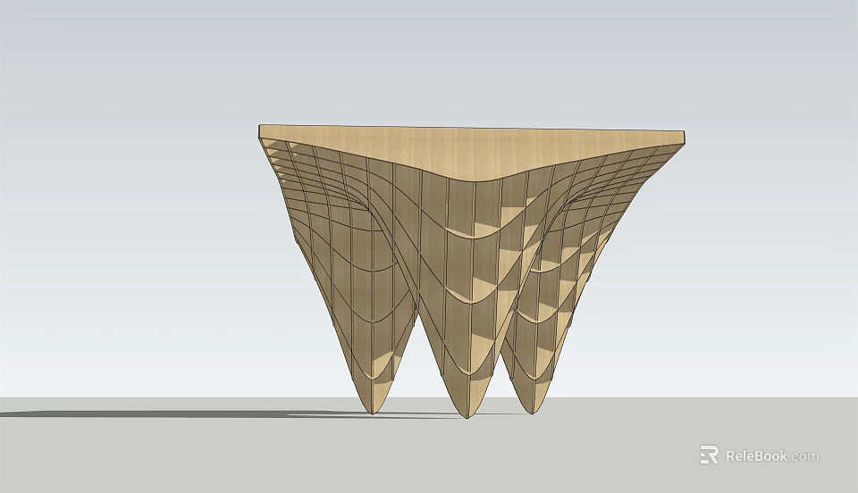 Modern Wooden Geometric Structure With Grid Design And Triangular Base Support 3d model 