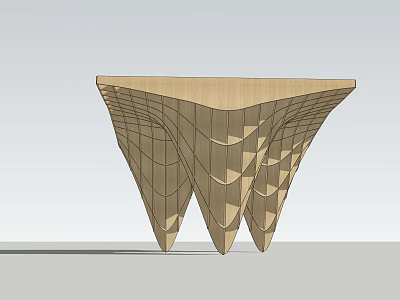 Modern Wooden Geometric Structure With Grid Design And Triangular Base Support 3d model