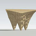 Modern Wooden Geometric Structure With Grid Design And Triangular Base Support