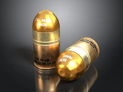 Shiny Gold 44 MAG JHP Bullets With Brass Casing And Engraved Markings 3d model