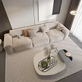 Modern Three Seater Sofa With Decorative Pillows In Bright Minimalist Living Room