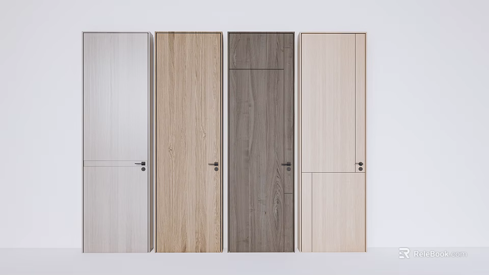 Modern Hinged Doors With Various Wood Grain Designs And Color Options 3d model 