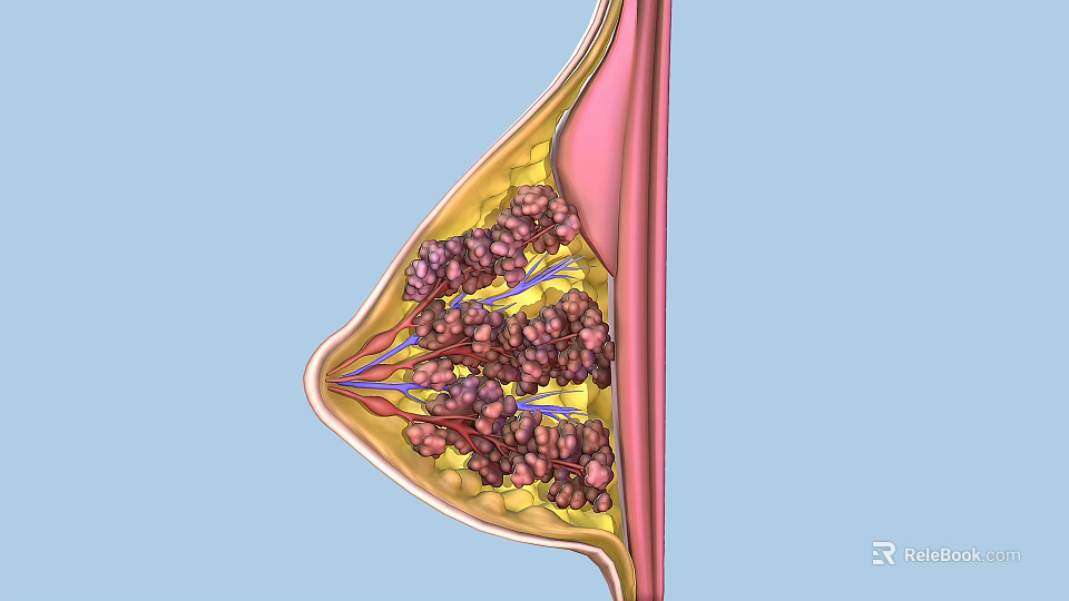 Female Breast Anatomy Structure Showing Mammary Gland Tissue And Duct Details In Medical Illustration 3d model 