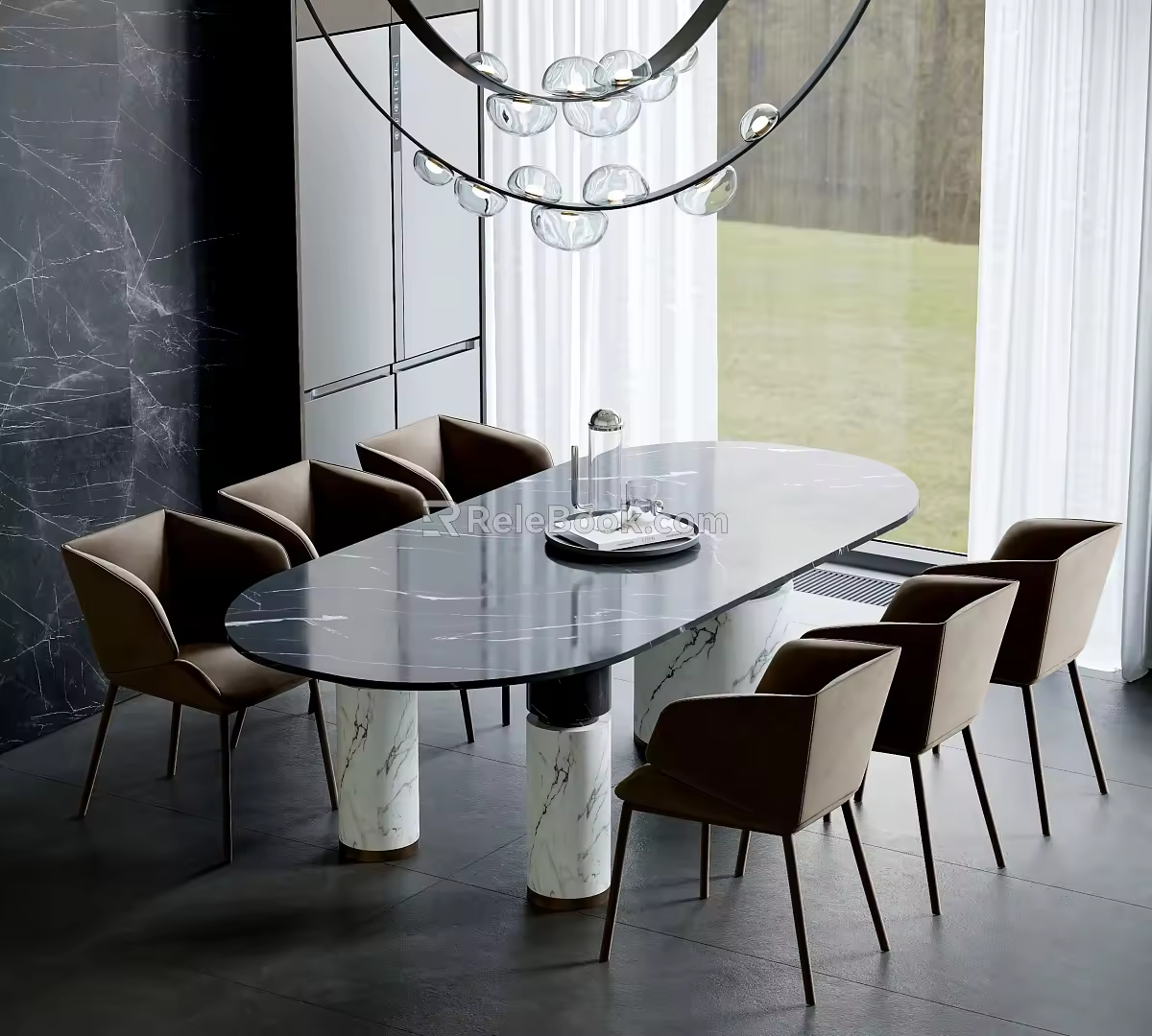 Modern Dining Table and Chair Marble Dining Table and Chair Multi-person Dining Table and Chair Fabric Dining Chair Dining Table Ornaments 3d model