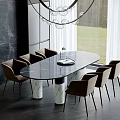 Modern Dining Table and Chair Marble Dining Table and Chair Multi-person Dining Table and Chair Fabric Dining Chair Dining Table Ornaments 3d model