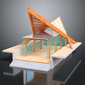 Modern Architectural Model Featuring Triangular Wooden Roof And Glass Elements With Steps 3d model
