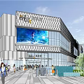 Modern Commercial Complex With Glass Facade Geometric Patterns And Open Plaza 3d model