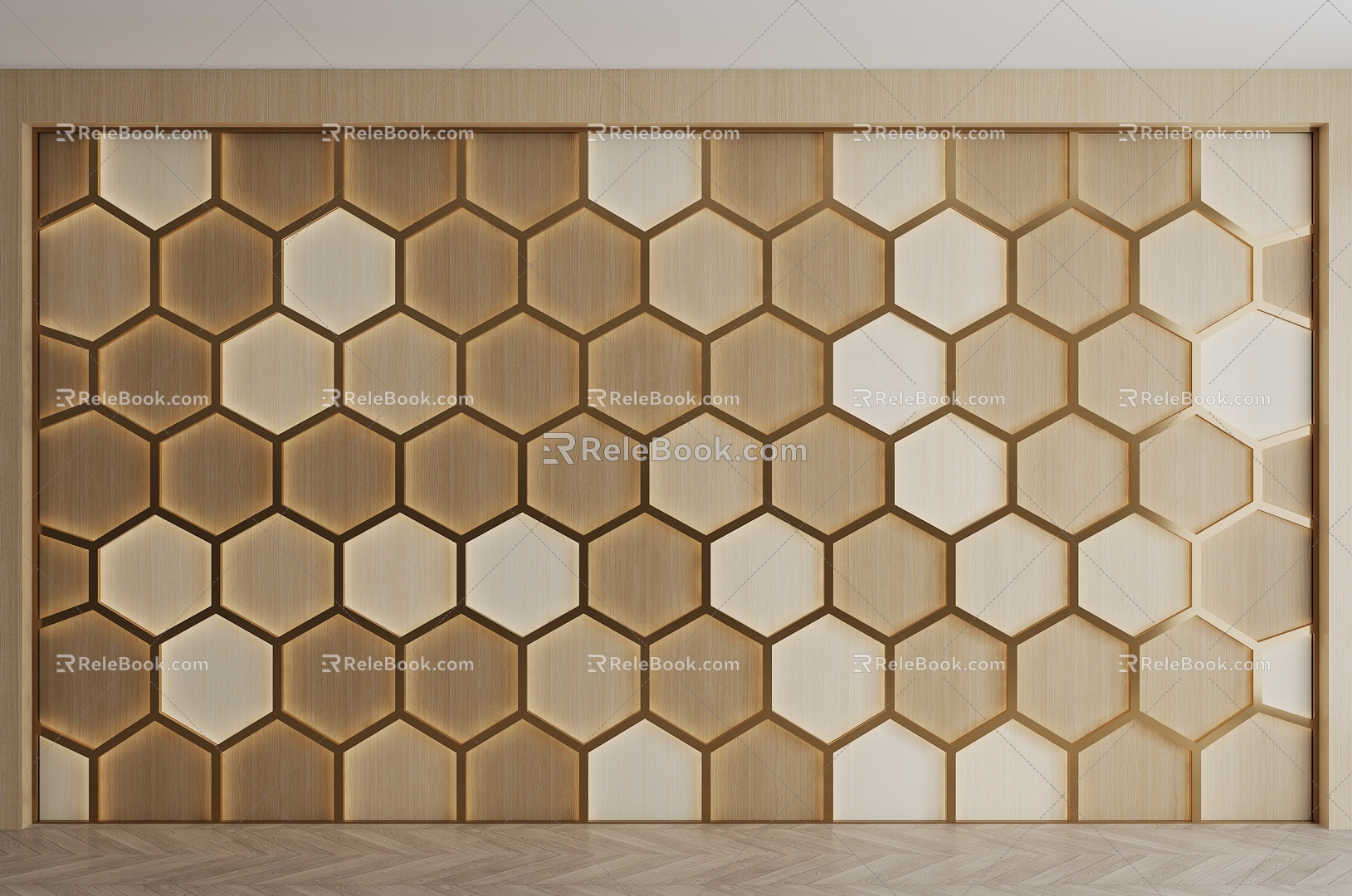 Modern background wall honeycomb background wall hexagonal background wall solid wood background wall sofa background wall 3d model