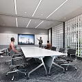 Modern Conference Room Interior With Large Meeting Table Chairs Projection Screen And Glass Wall