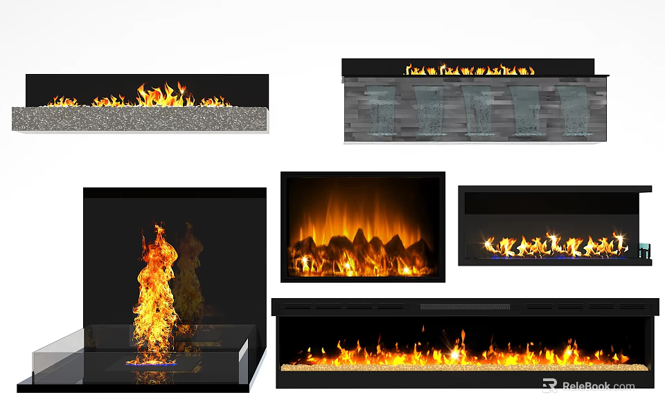 Modern Fireplace Designs With Realistic Flame Effects And Glass And Stone Elements 3d model