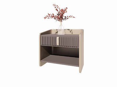 Modern Bedside Table with Striped Drawer Open Shelf and Vase of Flowers 3d model