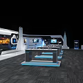 Modern 5G Technology Summit Venue With Large LED Screen And Orderly Arranged Audience Seats