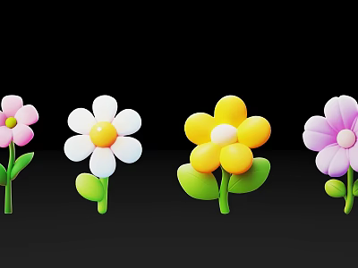 Vibrant Colorful Flower Photo Spot With Pink White Yellow Purple Blooms And Green Stems 3d model