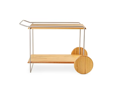 Wooden Rolling Tea Cart with Two Tier Shelves and Metal Frame 3d model