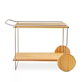 Wooden Rolling Tea Cart with Two Tier Shelves and Metal Frame