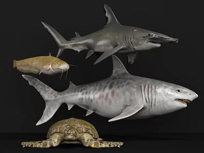 Various Aquatic Animals Featuring Sharks Turtle and Fish in Marine Life 3d model