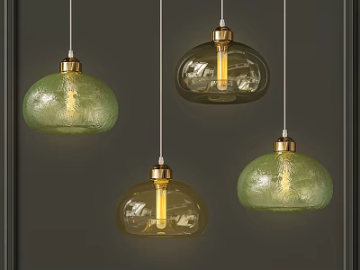 Modern Glass Pendant Lights With Green Clear Shades And Brass Finishes Hanging Ceiling 3d model
