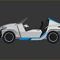 Modern Concept Car With White Body Blue Stripes Open Cockpit And Large Wheels