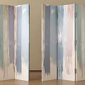 Modern Folding Room Divider With Pastel Striped Pattern And Soft Colors 3d model