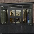 Modern Glass Entrance Door With Aluminum Frame And Stone Wall Background Design