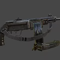 Vintage Submachine Gun With Drum Magazine Leather Strap And Metal Bullets