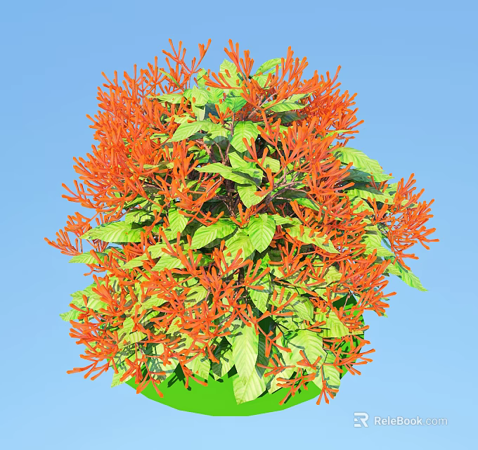 Vibrant Potted Plant With Orange Flowers And Green Leaves Against Blue Sky 3d model 