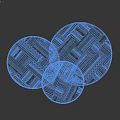 Set Of Three Round Coffee Tables With Black Metal Frames And Textured Surfaces