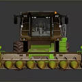 Green Brown BioTechno Combine Harvester With Yellow Reaper Parts And Wheels