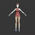 3D Character Model With Pink Hair Red Sleeveless Top Beige Pants And Blue Shoes