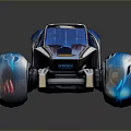 Futuristic Blue Concept Car With Transparent Cabin Aerodynamic Body And Large Wheels