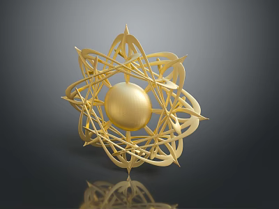 Artistic Golden Metallic Sculpture With Intricate Interlaced Patterns And Central Sphere 3d model