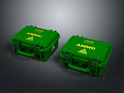 Two Green AMMO Labeled Durable Storage Cases With Secure Latch Design For Home 3d model