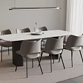 Modern Dining Table Set With White Tabletop Gray Chairs And Black Legs