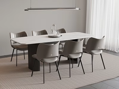 Modern Dining Table Set With White Tabletop Gray Chairs And Black Legs 3d model