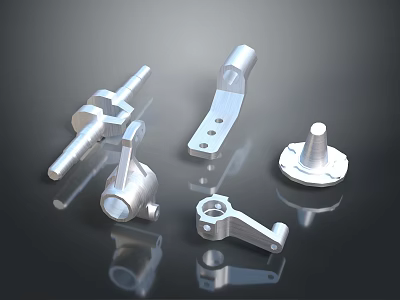 Various Precision Machined Metal Components With Shiny Surfaces And Different Shapes 3d model