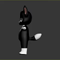 Adorable Black White Cartoon Cat With Big Eyes Pink Ears Standing Arms Outstretched