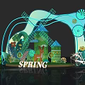 Spring Themed Photo Check in Spot With Windmill Deer Plants And Bicycle Decorations