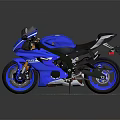 Sleek Blue Sport Motorcycle With Black Seat On Metallic Circular Platform