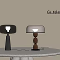 Cattelan Modern Designer Table Lamps With Transparent Shade And Wooden Base On White Round Table
