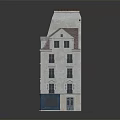 Cartoon Scene of a Multi Story Building with Red Roof White Walls and Blue Facade